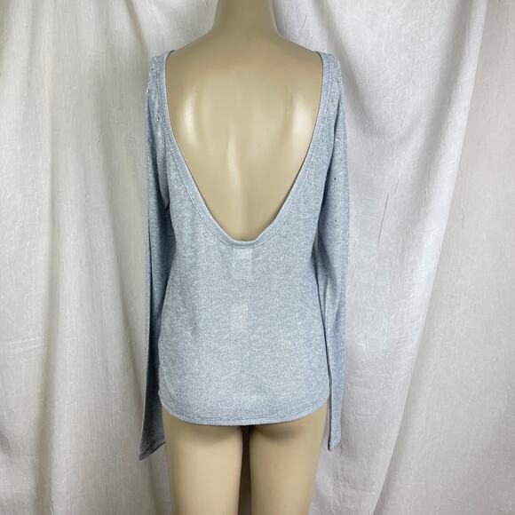 Victoria’s Secret PINK Light Gray Scoop Back Rhinestone Bling Slouchy Sweater XS - Picture 6 of 16